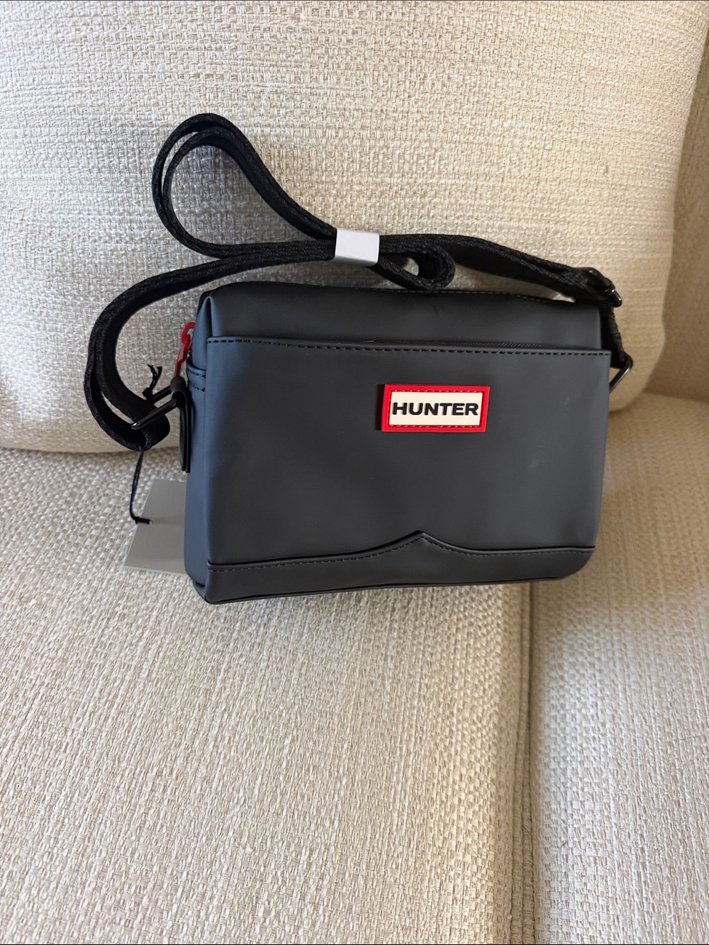 Hunter Black Crossbody Belt Bag with Red Logo Patch